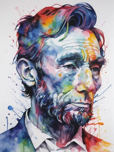 abraham lincoln,gregory peck,lincoln,watercolor paint strokes,abe,george w bush,vincent van gogh,watercolor paint,guevara,watercolor,lincoln custom,ronald reagan,berger picard,popart,che guevara,casement,chalk drawing,che,ernő rubik,lincoln cosmopolitan,Illustration,Paper based,Paper Based 20