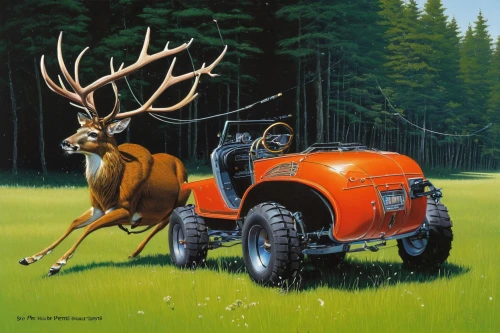 open hunting car,buffalo plaid antlers,pere davids deer,riding mower,deer illustration,stag,vintage buggy,buffalo plaid deer,manchurian stag,red deer,european deer,buffalo plaid red moose,vintage cars,sportsman,whitetail,buck antlers,whitetail buck,classic cars,auburn speedster,lawn mower,Conceptual Art,Sci-Fi,Sci-Fi 21