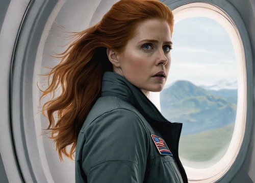arrival,queen cage,captain marvel,space tourism,redheads,nasa,ginger rodgers,reykjavik,female hollywood actress,lost in space,redhair,redheaded,airplane passenger,maureen o'hara - female,passengers,cgi,kim,scared woman,red-haired,asuka langley soryu,Illustration,Realistic Fantasy,Realistic Fantasy 07