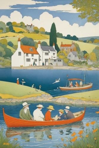 regatta,boat landscape,rowing boats,picnic boat,small boats on sea,row boats,eisteddfod,exmoor,people fishing,boathouse,york boat,rowing boat,rowing-boat,antrim,dorset,rowboats,wherry,cornwall,basset artésien normand,loch,Illustration,Retro,Retro 23