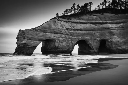 natural arch,rock arch,ruby beach,three point arch,limestone arch,rock erosion,rock formation,half arch,coastal and oceanic landforms,united states national park,erosion,aphrodite's rock,blackandwhitephotography,beach erosion,split rock,rock forms,rock face,northern california,landscape photography,rock formations,Art,Artistic Painting,Artistic Painting 33