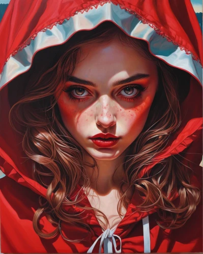 red riding hood,little red riding hood,red coat,scarlet witch,red cape,red tablecloth,on a red background,red ribbon,mystical portrait of a girl,red,red paint,hooded,rouge,lady in red,red bag,red gift,red sail,scarlet sail,man in red dress,red cap,Conceptual Art,Daily,Daily 15