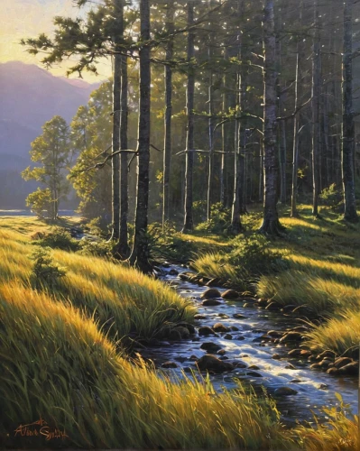 salt meadow landscape,forest landscape,brook landscape,meadow landscape,flowing creek,mountain meadow,river landscape,rural landscape,salt meadows,oil painting,freshwater marsh,meadow in pastel,oil painting on canvas,nature landscape,natural landscape,oil on canvas,riparian forest,mountain stream,green meadows,meadow and forest,Conceptual Art,Daily,Daily 05