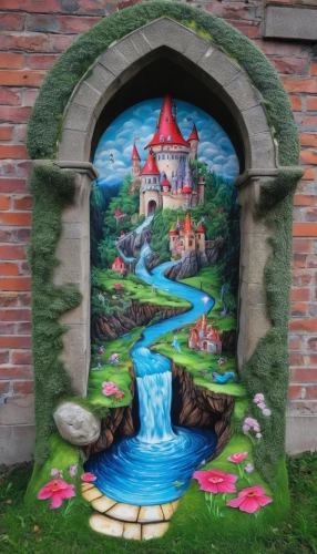 wishing well,fairy door,fairy village,fairy tale castle,disneyland paris,disneyland park,fairy tale character,3d fantasy,fairy tale icons,garden door,children's fairy tale,fairy tale,alice in wonderland,fairy world,village fountain,fairytale castle,wonderland,mural,fantasy world,popeye village,Illustration,Realistic Fantasy,Realistic Fantasy 02