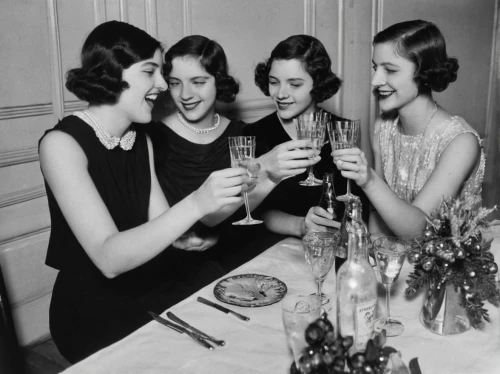 twenties women,vintage 1950s,1940 women,vintage girls,drinking party,vintage women,toasting,women friends,apéritif,dinner party,champagne flute,female alcoholism,roaring twenties,toasts,1950s,prohibition,twenties,ladies group,retro women,champagen flutes,Photography,Documentary Photography,Documentary Photography 07