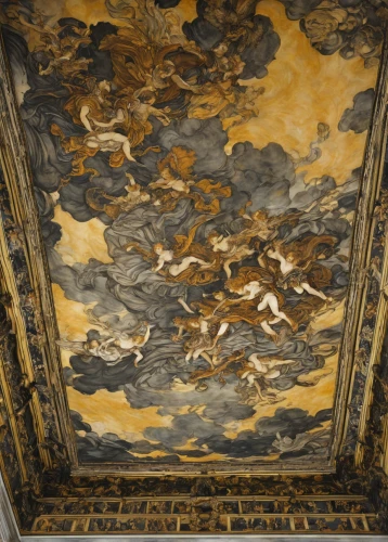 stucco ceiling,the ceiling,ceiling,concrete ceiling,on the ceiling,sistine chapel,frescoes,vatican museum,fresco,ceiling construction,gold stucco frame,croome,gold paint strokes,villa cortine palace,florentine,villa farnesina,versailles,wall painting,hall roof,la nascita di venere,Illustration,Retro,Retro 25