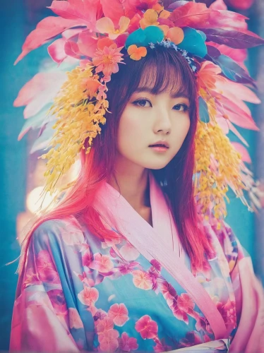 hanbok,asian costume,japanese woman,japanese idol,inner mongolian beauty,korean culture,floral japanese,japanese floral background,korean,vintage asian,vietnamese woman,asian conical hat,sakura,flower hat,japanese kawaii,青龙菜,beautiful girl with flowers,korean fan dance,bjork,flower fairy,Illustration,Japanese style,Japanese Style 04