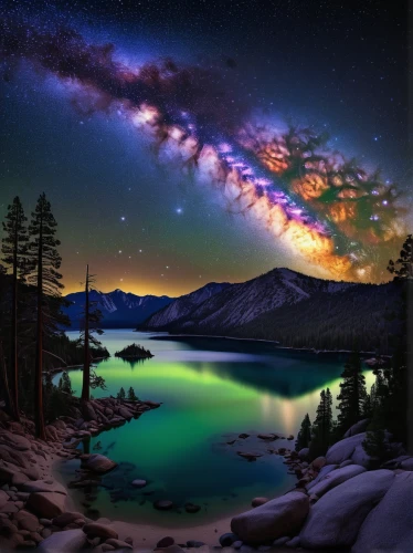 the milky way,milky way,milkyway,astronomy,colorful stars,rainbow and stars,galaxy collision,the night sky,night sky,meteor shower,starry night,fairy galaxy,starry sky,nightsky,celestial phenomenon,colorful star scatters,the universe,galaxy,lassen volcanic national park,nothern lights,Illustration,Retro,Retro 09