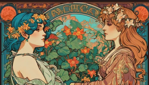 mucha,art nouveau,art nouveau design,art nouveau frame,alfons mucha,art nouveau frames,secret garden of venus,floral greeting,young couple,a fairy tale,flora,accolade,florists,scent of roses,vintage fairies,garden of eden,fairy tale,vintage illustration,vintage print,courtship,Unique,Pixel,Pixel 04