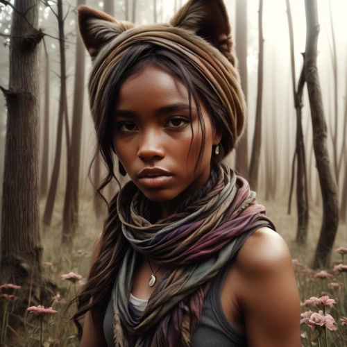 fantasy portrait,huntress,fantasy art,world digital painting,fox,croft,black shepherd,wild cat,faun,warrior woman,a fox,faery,red wolf,hosana,cat warrior,dryad,aborigine,faerie,dark elf,feline