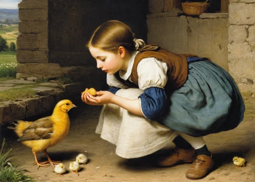 girl with bread-and-butter,girl picking apples,woman eating apple,bouguereau,girl picking flowers,duckling,young girl,child with a book,child feeding pigeons,woman holding pie,baby chicks,baby chick,child playing,picking vegetables in early spring,painting eggs,ducklings,children learning,feeding birds,poultry,easter chick,Illustration,Japanese style,Japanese Style 11