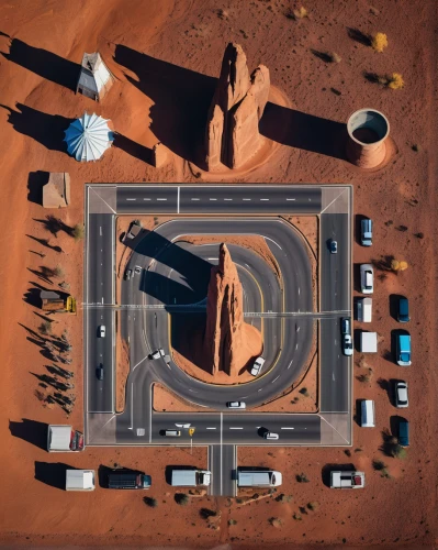 ouarzazate,sossusvlei,merzouga,monument valley,uluru,namibia nad,dead vlei,namib rand,highway roundabout,mobile sundial,wadirum,namib,lalibela,wadi rum,roundabout,kayenta,namibia,car sculpture,ayersrock,namib desert,Unique,Design,Knolling