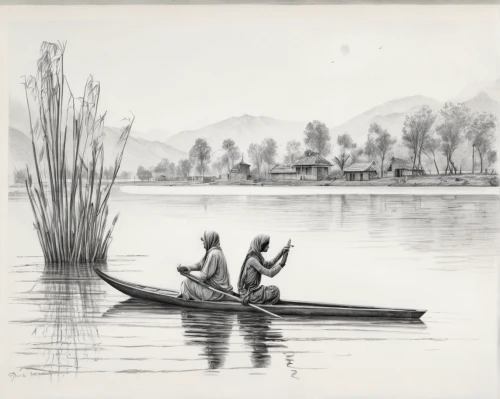 people fishing,dugout canoe,canoes,fishing float,fishing classes,row-boat,rowboats,hunting scene,canoeing,fishermen,boat landscape,row boat,rowing-boat,canoe polo,row boats,rowing boats,bansuri,canoe,mekong,edward lear,Illustration,Black and White,Black and White 30