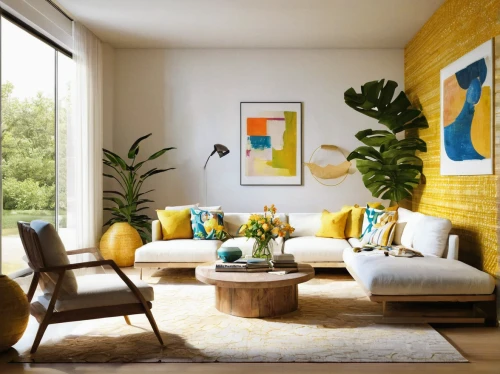 mid century modern,modern decor,living room,contemporary decor,apartment lounge,livingroom,sitting room,modern living room,sofa set,family room,loveseat,interior design,mid century house,the living room of a photographer,interior decor,home interior,interior modern design,mid century sofa,yellow wall,mid century,Illustration,Paper based,Paper Based 12