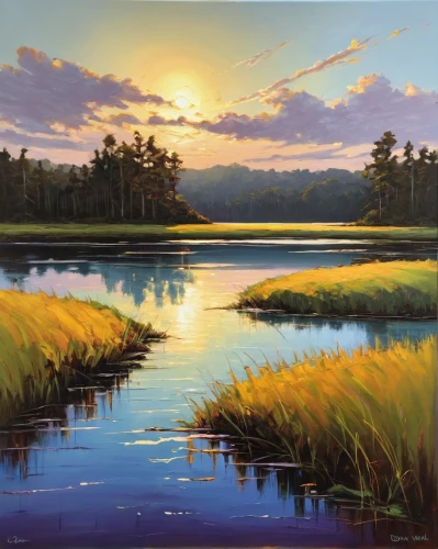 freshwater marsh,salt meadow landscape,river landscape,tidal marsh,salt marsh,coastal landscape,marsh,wetlands,meadow landscape,evening lake,landscape background,oxbow lake,nature landscape,new england,natural landscape,wetland,maine,oil painting,oil painting on canvas,salt meadows,Conceptual Art,Daily,Daily 07