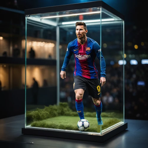 fifa 2018,barca,plexiglass,display case,vitrine,will free enclosure,footballer,ronaldo,3d figure,the ball,ball cube,wall & ball sports,the man floating around,glass balls,the leader,soccer player,captain,diorama,action figure,transparent material,Photography,General,Cinematic