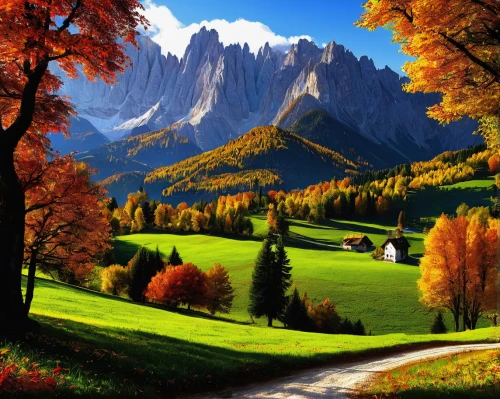 autumn mountains,autumn landscape,fall landscape,landscape background,autumn background,mountain landscape,mountain scene,mountainous landscape,autumn scenery,landscape mountains alps,beautiful landscape,autumn idyll,nature landscape,home landscape,dolomites,landscape nature,bernese alps,meadow landscape,background view nature,alpine region,Illustration,American Style,American Style 07