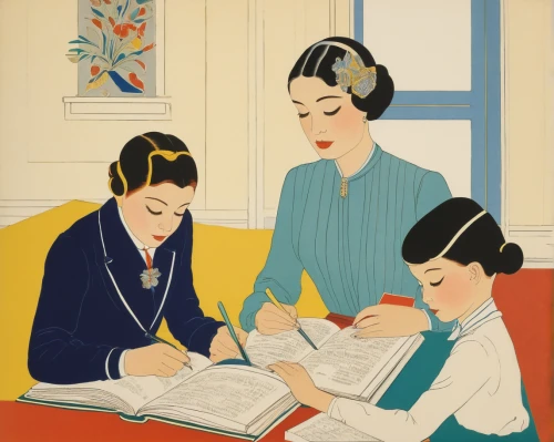 children studying,vintage illustration,telephone operator,typewriting,1940 women,readers,e-book readers,retro 1950's clip art,receptionists,correspondence courses,book illustration,switchboard operator,learn to write,blogs of moms,olle gill,twenties women,fifties records,people reading newspaper,harmonious family,children drawing,Illustration,Retro,Retro 26