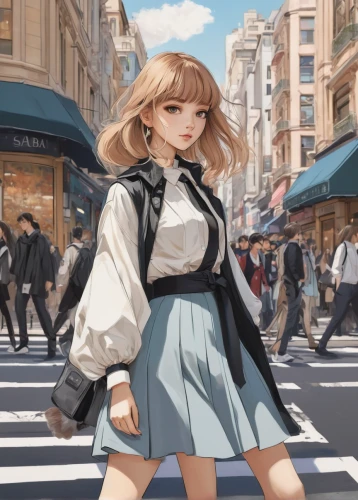 anime japanese clothing,shibuya,harajuku,shibuya crossing,school skirt,girl walking away,world digital painting,digital painting,french digital background,fashionable girl,paris shops,pedestrian,paris,japanese sakura background,a pedestrian,shinjuku,crosswalk,shopping street,sakura background,anime girl,Photography,Fashion Photography,Fashion Photography 12