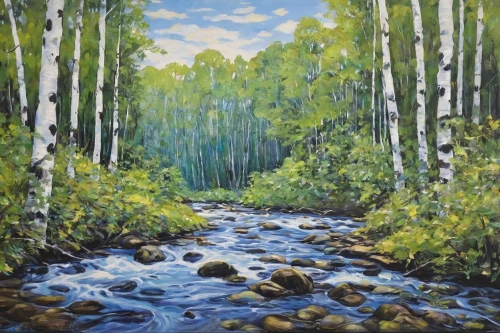 birch forest,hawaii bamboo,bamboo forest,aspen,birch trees,oil painting on canvas,oil on canvas,forest landscape,flowing creek,riparian forest,oil painting,river landscape,river birch,american aspen,green trees with water,birch alley,brook landscape,vail,a river,canoe birch,Photography,Black and white photography,Black and White Photography 13