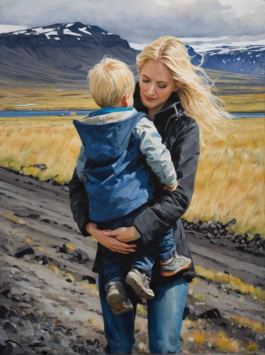 oil painting,icelanders,oil painting on canvas,girl and boy outdoor,nomadic children,little boy and girl,little girl and mother,nordland,little girl in wind,oil on canvas,photo painting,eastern iceland,art painting,mother pass,oil paint,norway nok,carol colman,father with child,children,young couple,Illustration,Paper based,Paper Based 05