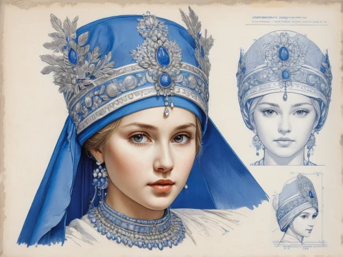 miss circassian,kokoshnik,headpiece,diadem,headdress,imperial crown,vintage illustration,thracian,the hat of the woman,imperial period regarding,azerbaijan azn,eurasian,mazarine blue,khokhloma painting,turban,cleopatra,the prophet mary,costume design,miss vietnam,suit of the snow maiden,Unique,Design,Blueprint