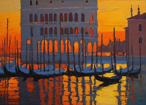 venetian,hallia venezia,venezia,gondolas,venice,bellini,murano,gondolier,grand canal,italian painter,venetian hotel,venetian lagoon,venetia,regatta,sailboats,venice square,the evening light,sailing boats,oil painting on canvas,harbor,Illustration,Retro,Retro 07