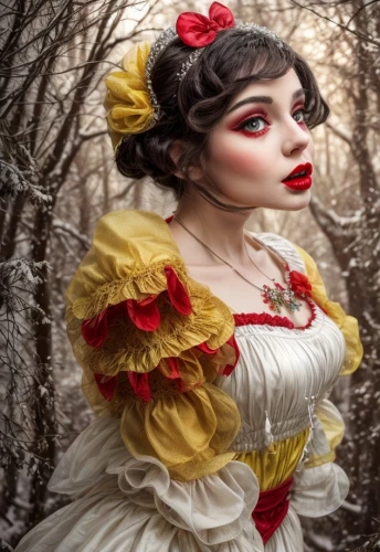 victorian lady,vintage doll,queen of hearts,snow white,gothic portrait,fairy tale character,female doll,red riding hood,fantasy portrait,little red riding hood,wooden doll,painter doll,vampire woman,faery,mystical portrait of a girl,pierrot,vampire lady,fairytale characters,vintage makeup,fantasy woman,Common,Common,Natural