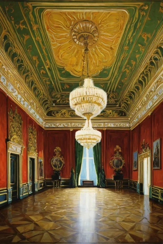 royal interior,ballroom,schönbrunn castle,moritzburg palace,ornate room,peterhof palace,villa cortine palace,europe palace,parquet,danish room,tsaritsyno,hall of nations,drottningholm,neoclassical,villa farnesina,barberini,the royal palace,grand master's palace,royal palace,the palace,Illustration,Retro,Retro 26