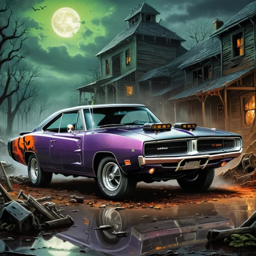 dodge super bee,old halloween car,plymouth road runner,halloween car,dodge challenger,dodge charger,muscle car cartoon,plymouth barracuda,plymouth duster,muscle car,american muscle cars,ghost car rally,halloween poster,dodge dart,dodge,halloween background,ghost car,deadly nightshade,halloween truck,amc javelin,Conceptual Art,Fantasy,Fantasy 30