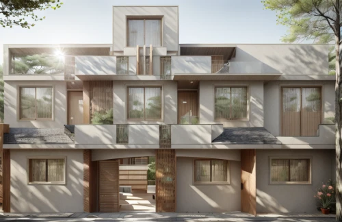 cubic house,3d rendering,lattice windows,wooden facade,timber house,frame house,archidaily,an apartment,facade panels,residential house,cube stilt houses,apartment building,wooden windows,apartment house,habitat 67,glass facade,apartment block,render,residential,kirrarchitecture