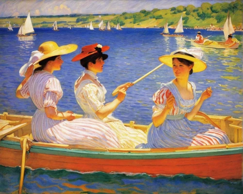 regatta,gondolier,picnic boat,row boats,girl on the boat,rowboats,gondolas,row-boat,pedal boats,row boat,boat rowing,sailors,in the early summer,two-handled sauceboat,summer day,boat landscape,sailing boats,boats,young women,1906,Conceptual Art,Fantasy,Fantasy 04