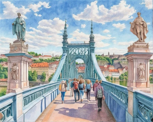 hohenzollern bridge,szechenyi chain bridge,bridge new europe,budapest,angel bridge,dresden,watercolor paris,danube bridge,bern,chain bridge,paris,sanssouci,prague,lyon,würzburg,love bridge,watercolor paris balcony,charles bridge,regensburg,tied-arch bridge,Conceptual Art,Daily,Daily 17