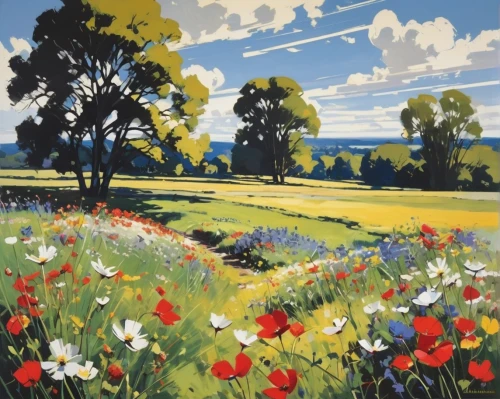 flower meadow,summer meadow,meadow landscape,blooming field,flowers field,wildflower meadow,flowering meadow,field of flowers,flower field,spring meadow,poppy fields,field of poppies,poppy field,orchard meadow,meadows,cow meadow,blanket of flowers,olle gill,meadow flowers,green meadows,Art,Artistic Painting,Artistic Painting 43