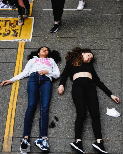sleepers,teens,young women,two girls,the girl is lying on the floor,young people,pedestrians,on the ground,teenagers,nap,unconscious,mannequins,street artists,exhausted,fridays for future,streetlife,afro american girls,napping,flattened,mannequin silhouettes,Illustration,Japanese style,Japanese Style 10