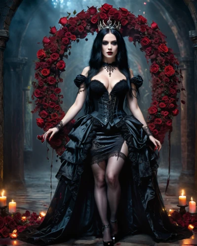 gothic woman,gothic fashion,gothic portrait,queen of hearts,black rose,queen of the night,gothic dress,gothic style,dark gothic mood,goth woman,crow queen,dark angel,widow flower,gothic,celtic queen,fairy queen,black rose hip,with roses,the enchantress,vampire woman,Photography,General,Commercial