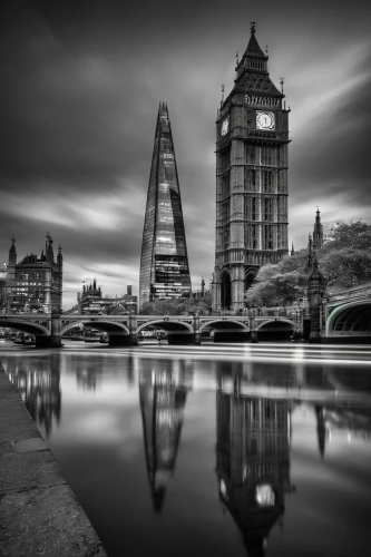 shard of glass,london buildings,city of london,westminster palace,thames,tower bridge,big ben,london bridge,london,river thames,blackandwhitephotography,shard,london eye,houses of parliament,st pauls,monochrome photography,longexposure,city scape,landscape photography,great britain,Illustration,Black and White,Black and White 06