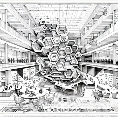 escher,panopticon,building honeycomb,computer cluster,honeycomb structure,ufo interior,cyclocomputer,futuristic art museum,the center of symmetry,solar cell base,maximilianeum,fractal environment,the structure of the,the periodic table,the framework,mechanical puzzle,multistoreyed,futuristic architecture,hexagonal,regenerative,Design Sketch,Design Sketch,None