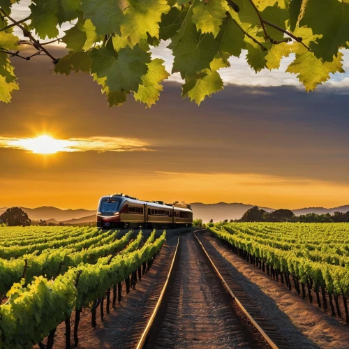 southern wine route,napa valley,napa,wine country,viticulture,vineyards,wine harvest,sonoma,vineyard,wine grapes,amtrak,charter train,wine region,queensland rail,grape harvest,vineyard grapes,grape plantation,merchant train,railroad car,green train,Illustration,Japanese style,Japanese Style 17