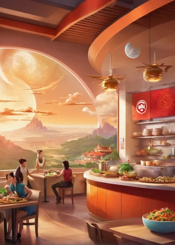 cg artwork,epcot center,futuristic landscape,sky space concept,epcot spaceship earth,ufo interior,concept art,retro diner,epcot,sci fiction illustration,fast food restaurant,fire planet,shanghai disney,mushroom landscape,epcot ball,chinese restaurant,star kitchen,mushroom island,gas planet,skylanders,Illustration,Realistic Fantasy,Realistic Fantasy 01