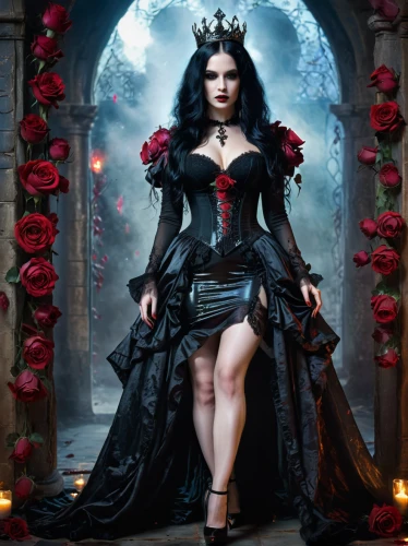 gothic woman,gothic fashion,gothic portrait,gothic dress,queen of hearts,gothic style,goth woman,vampire woman,gothic,vampire lady,dark gothic mood,black rose,dark angel,queen of the night,sorceress,black rose hip,fantasy picture,the enchantress,crow queen,lady of the night,Photography,General,Commercial