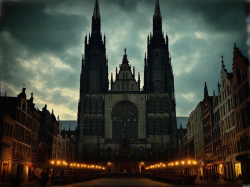 ulm minster,gothic architecture,haunted cathedral,gothic church,cologne cathedral,new-ulm,cologne,nidaros cathedral,erfurt,aachen,cologne panorama,muenster,the black church,ulm,city of münster,wiesbaden,cathedral,duomo,black church,bremen,Conceptual Art,Oil color,Oil Color 11