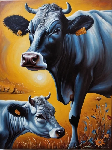 oxen,two cows,horned cows,zebu,happy cows,cows,milk cows,holstein-beef,holstein cattle,moo,bovine,dairy cows,mother cow,cow,livestock,galloway cattle,watusi cow,heifers,horns cow,holstein cow,Illustration,Realistic Fantasy,Realistic Fantasy 40