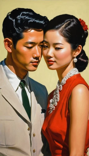 vintage man and woman,korean drama,photo painting,the h'mong people,oil painting on canvas,young couple,golden weddings,wedding couple,love couple,courtship,wedding banquet,couple,chinese art,valentine day's pin up,art painting,couple in love,two people,romantic portrait,oil painting,nước chấm,Conceptual Art,Sci-Fi,Sci-Fi 14