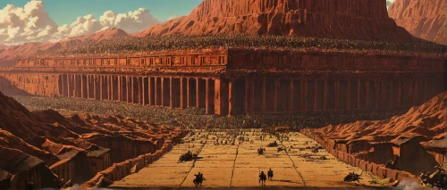 ancient city,artemis temple,petra,coliseo,ancient greek temple,the ancient world,ancient civilization,the parthenon,parthenon,red earth,acropolis,ancient buildings,poseidons temple,ancient egypt,necropolis,roman temple,greek temple,guards of the canyon,red sea,digital compositing,Conceptual Art,Sci-Fi,Sci-Fi 17