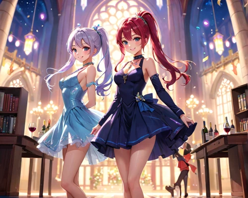 angel and devil,christmas angels,angels,fairies,dresses,leg dresses,two girls,princesses,vocaloid,music fantasy,hand in hand,duet,anime japanese clothing,fairytale characters,wedding couple,magical,orchestra,ballerinas,fairy tale icons,sisters,Anime,Anime,General