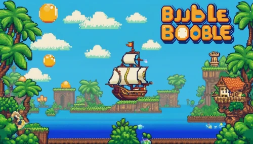 android game,mobile game,pixel art,pirate treasure,nautical banner,cartoon video game background,pirate ship,action-adventure game,adventure game,fiddle,middle tube,naval battle,full-rigged ship,wooden mockup,bole,pineapple boat,wooden boat,bugle,bubble mist,game illustration,Unique,Pixel,Pixel 02