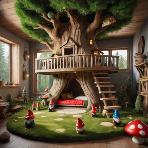 tree house,treehouse,tree house hotel,mushroom landscape,fairy house,kids room,mushroom island,children's playhouse,children's room,fairy village,playing room,fairy forest,the little girl's room,play area,playset,3d fantasy,children's background,house in the forest,cartoon forest,children's bedroom,Photography,General,Natural