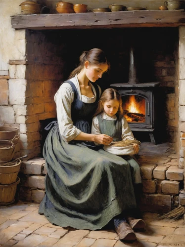girl with bread-and-butter,woman holding pie,girl in the kitchen,little girl and mother,girl with cereal bowl,children studying,cookery,oil painting,candlemaker,basket maker,mother with child,child with a book,children's stove,basket weaver,mother with children,girl studying,italian painter,baking bread,young girl,mother and child,Conceptual Art,Fantasy,Fantasy 30
