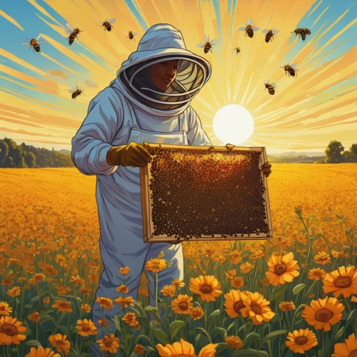 beekeeper,beekeeping,beekeepers,pollinate,swarm of bees,bee farm,pollinator,bee colony,bee keeping,beekeeper plant,bee-keeping,beekeeper's smoker,bees,sunflowers and locusts are together,bee colonies,bee,pollen,pollination,pollinating,apiary,Conceptual Art,Daily,Daily 02